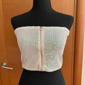 Zara Zip Front Sequined Cropped Tube Top NWT, Size M